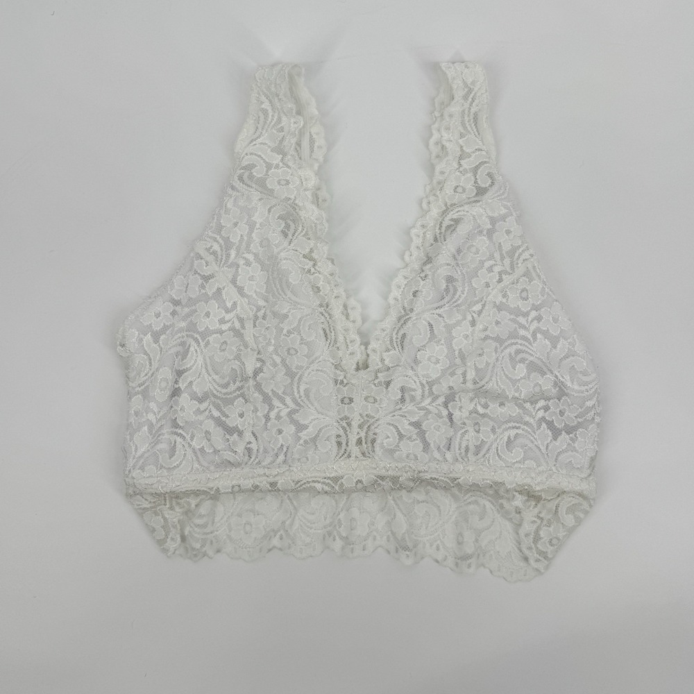 Smart & Sexy White Floral Lace Bralette XL Wireless Plunge Racerback Coquette